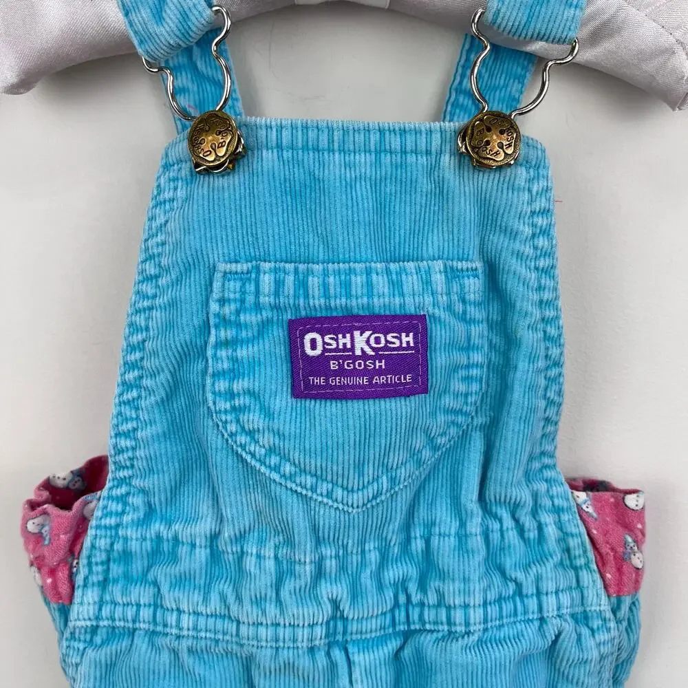 Vintage OshKosh Blue Corduroy Snowman Overalls 24 Months USA